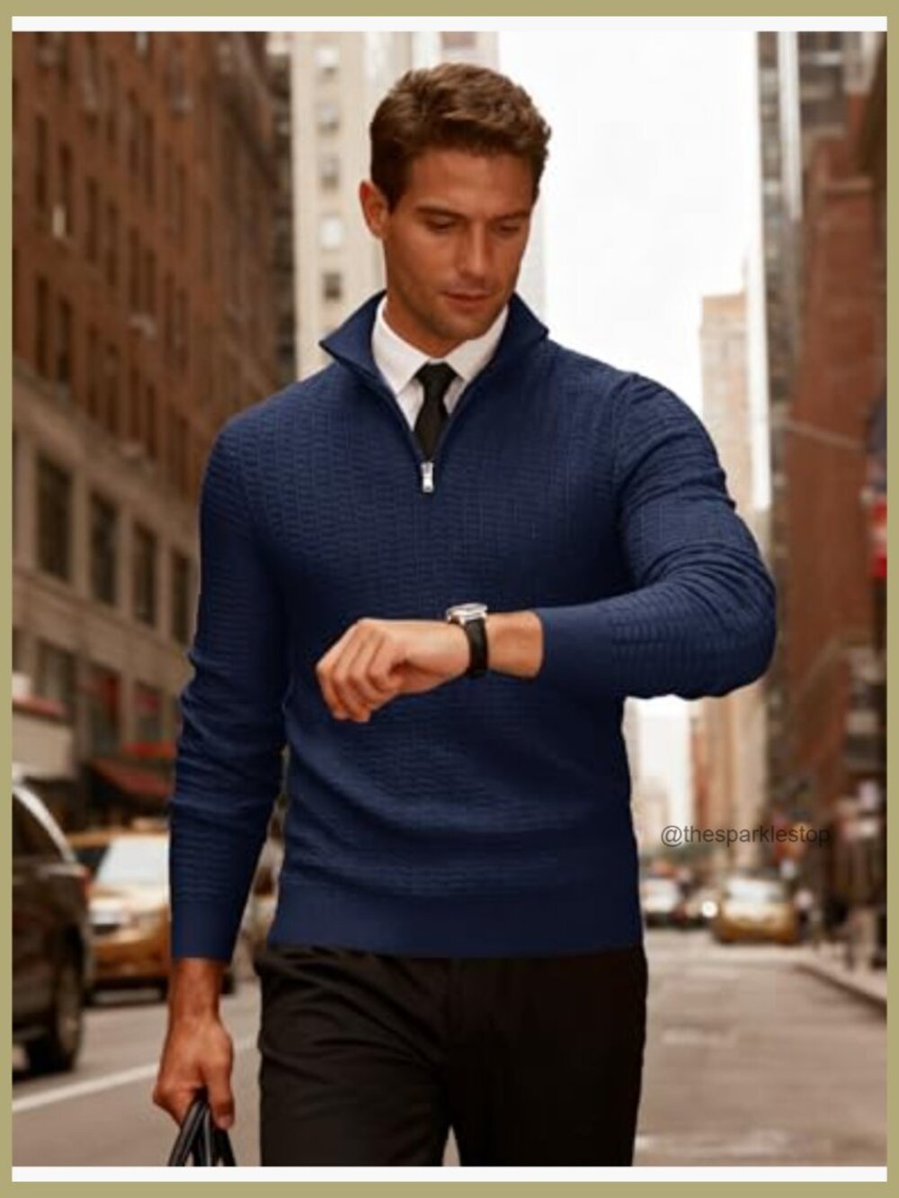 Men's 1/4 Zip Waffle Knit Pullover Sweater - Soft Long Sleeve Mock Neck - Picture 3 of 7